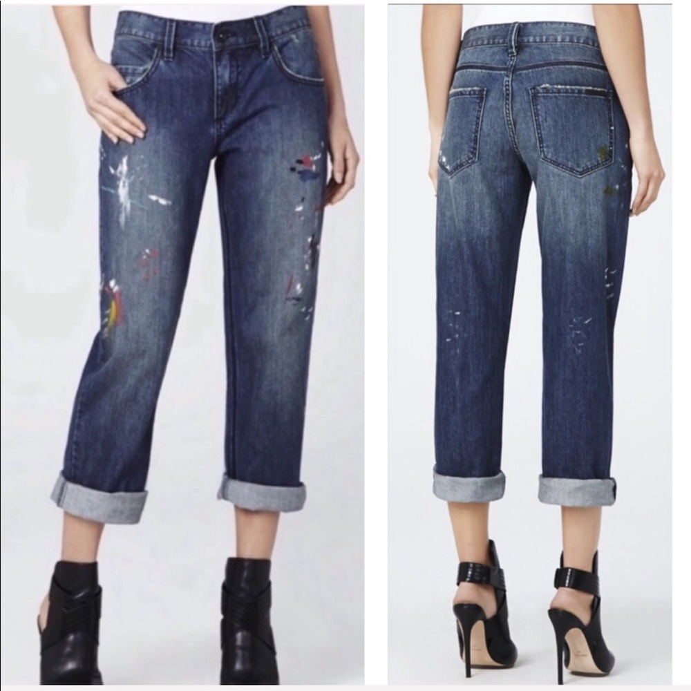 NWOT BCBG / Billie Cropped Boyfriend Painted Jeans - Picture 2 of 8